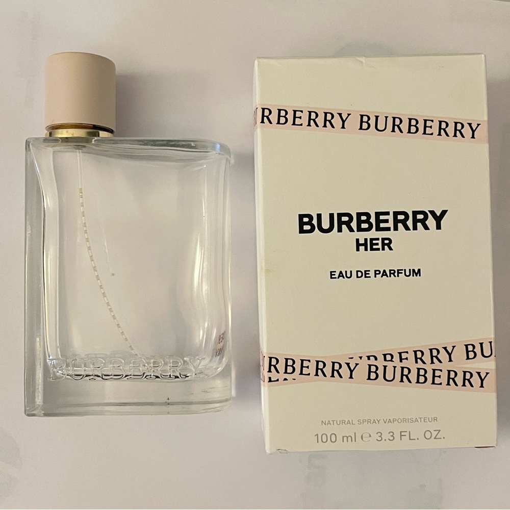 Burberry Her Eau de Parfum EMPTY 3.3oz 100ml Bottle with Pink Cap and EMPTY Box.